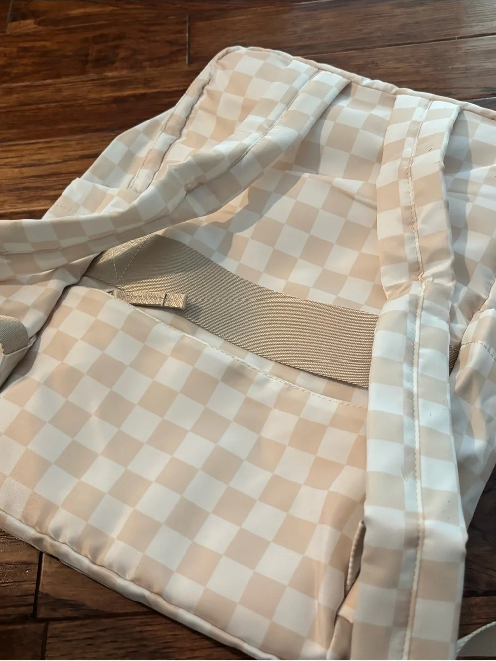 Amazon Beige & White Checkerboard Backpack